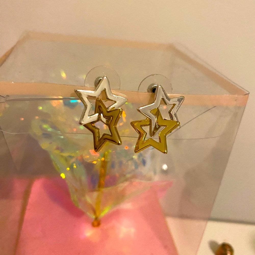 Sterling & Yellow Gold Star Earrings
